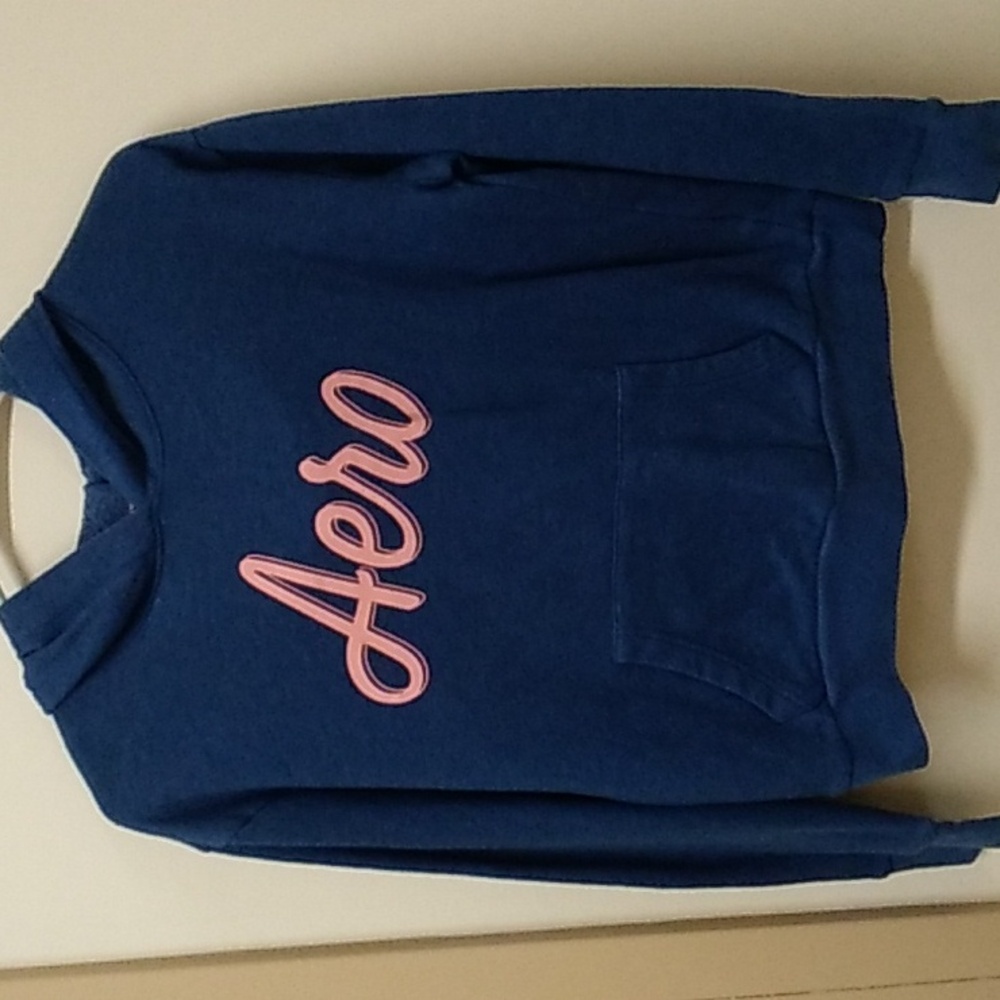 Aeropostale Aero Navy Pink Logo Pullover Hoodie Women's Small